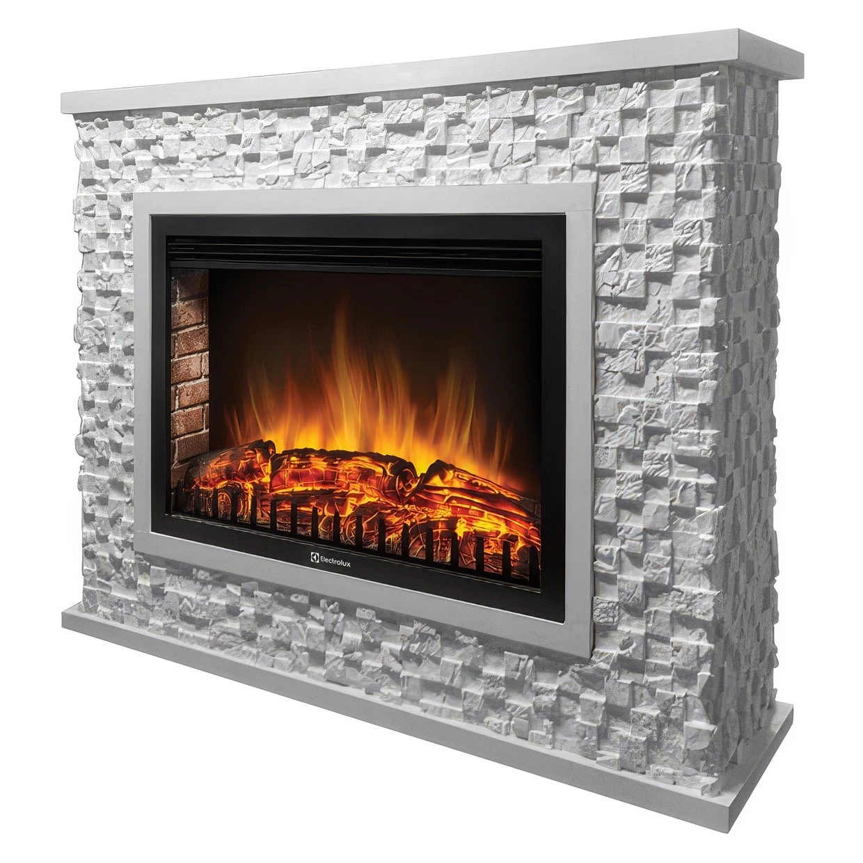 Портал Firelight Quadro 25 камень песчаник античный белый, белая эмаль