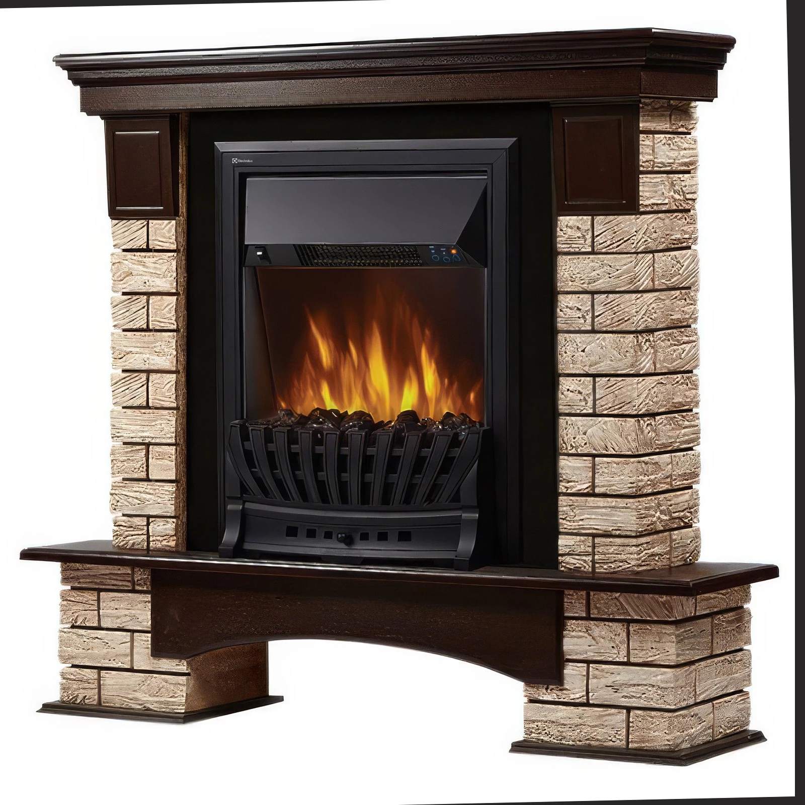 Портал Firelight Forte Wood Classic камень коричневый, шпон темный дуб