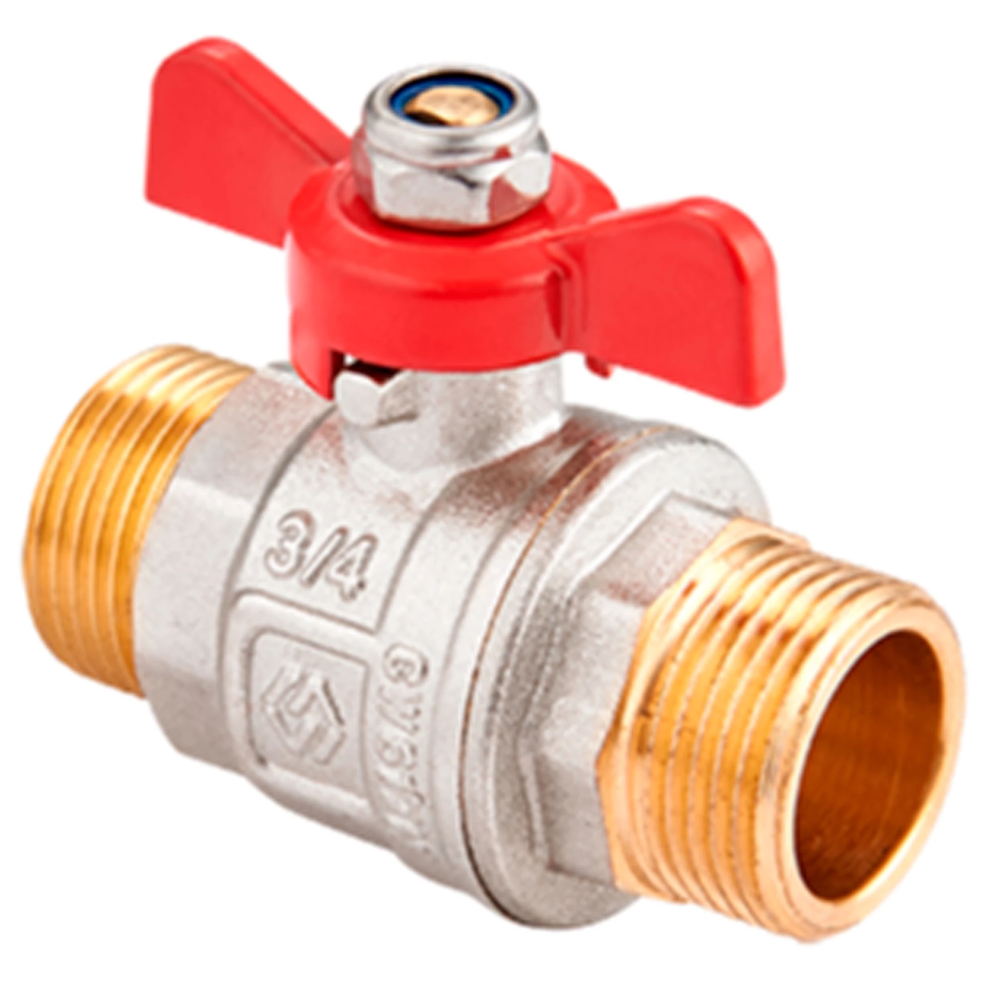 Кран шаровой латунный MVI DN25 PN40 нр-нр, полнопроходной, бабочка