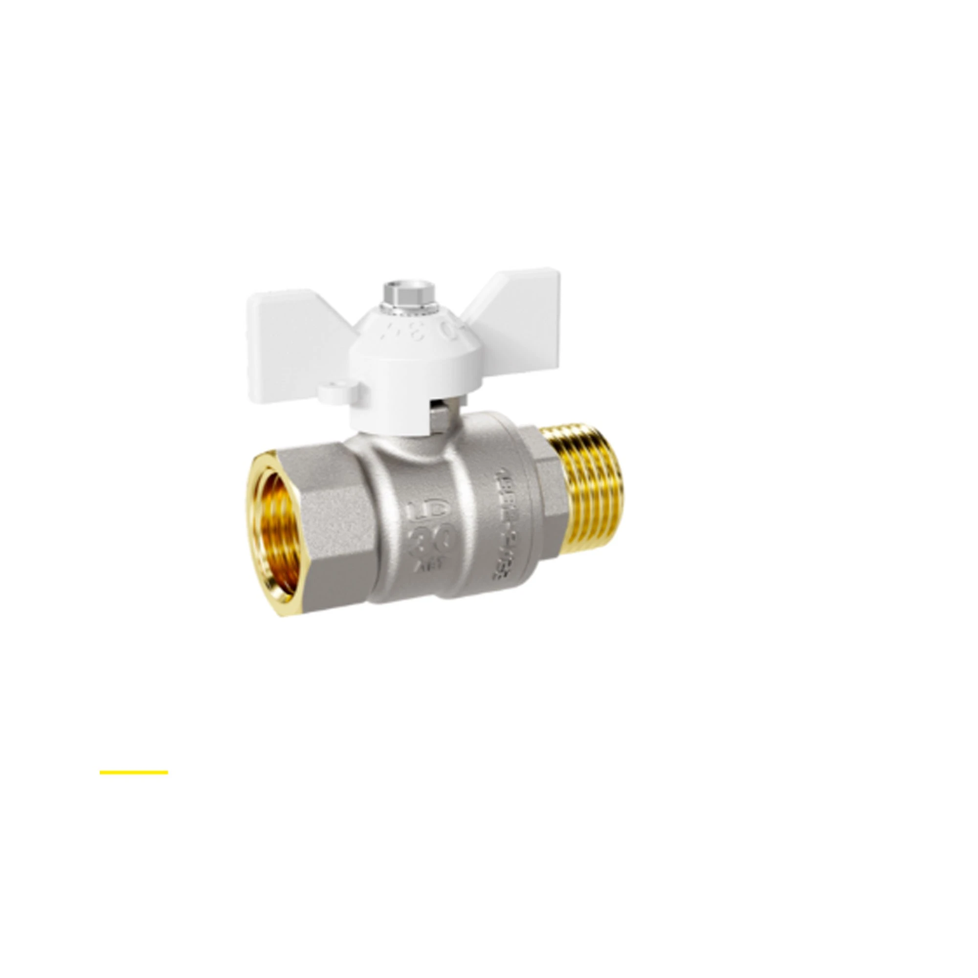 Кран шаровой латунный LD Pride 47.32.В-Н.Б Ду32 Ру25 white (бабочка с бир.)