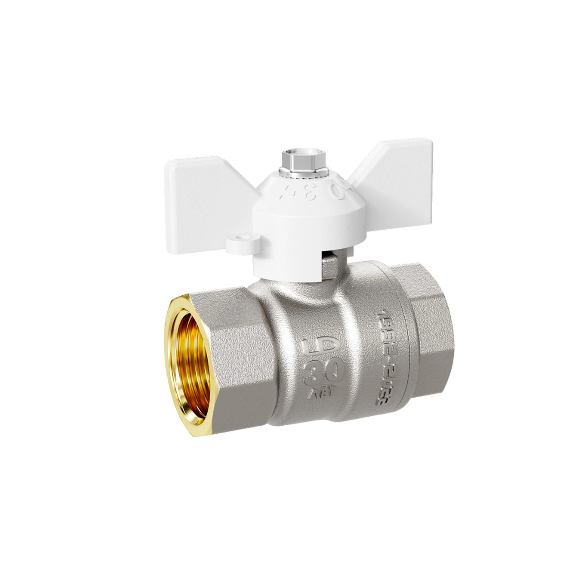 Кран шаровой латунный LD Pride 47.32.В-В.Б Ду32 Ру25 white (баб. с биркой)