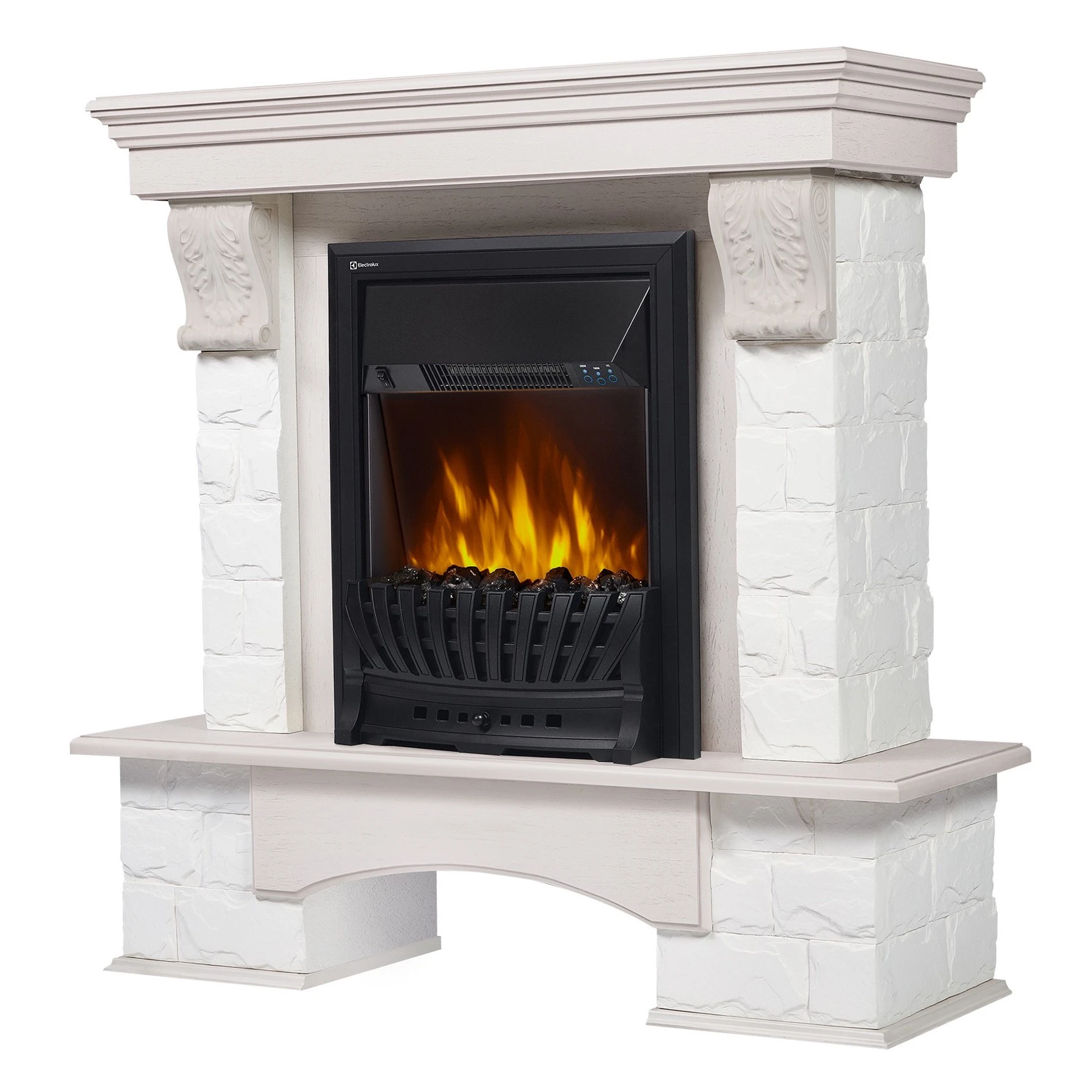 Портал Firelight Forte Classic U (угловой) камень белый, шпон белёный дуб